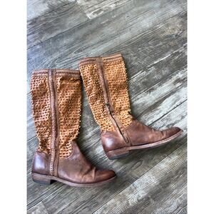 Womens Perforated leather Western Cowgirl‎ Cowboy summer boots brown size 8.5